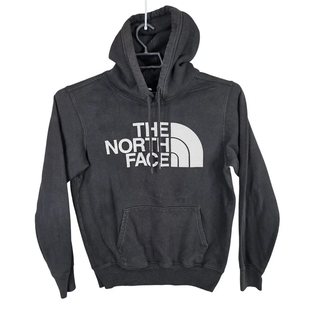 Mens North Face Black Pullover Hoodie Logo Print Long Sleeve Cotton Blend Size S